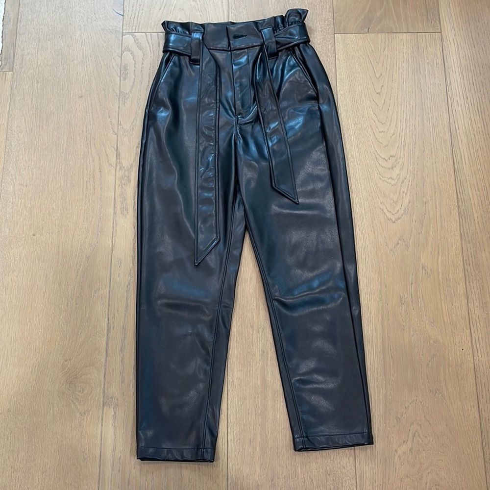 Tie Waist Faux Leather Pant